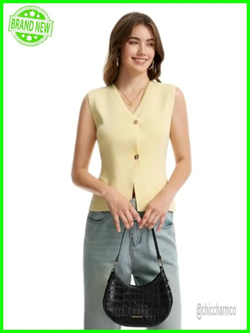 Sleeveless Knit Vest V-Neck Button Up Sweater Top Summer